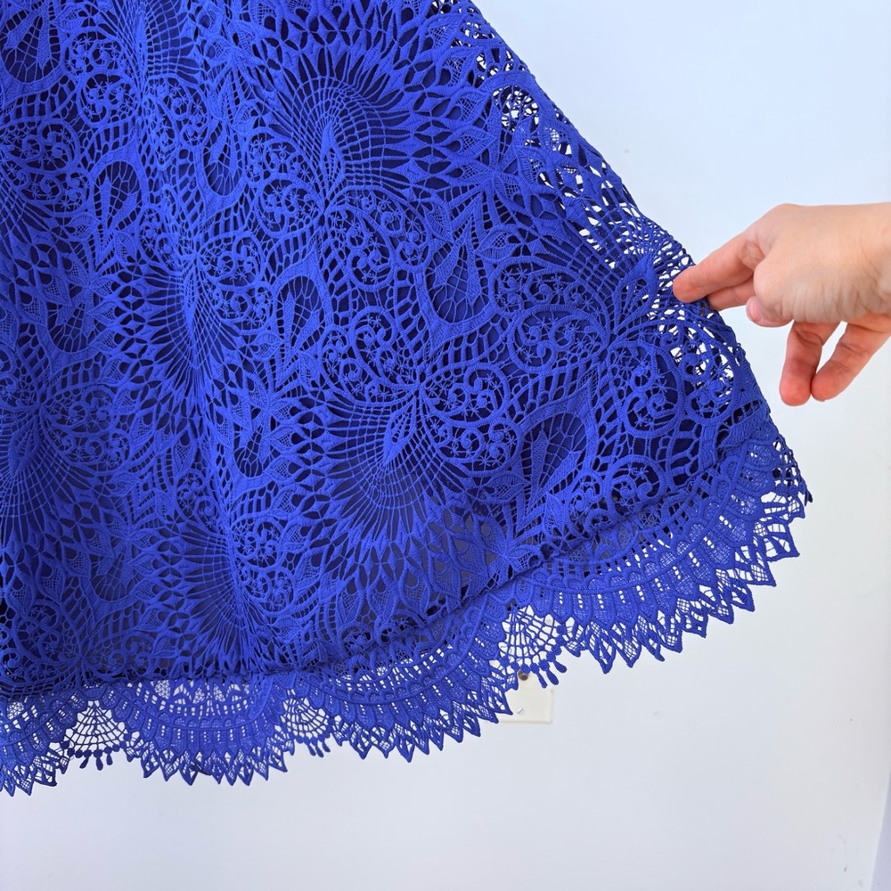Nicole Miller Blue High Low Embroidered Lace Prom Wedding Guest Dress Gown Sz 8 - Picture 5 of 16